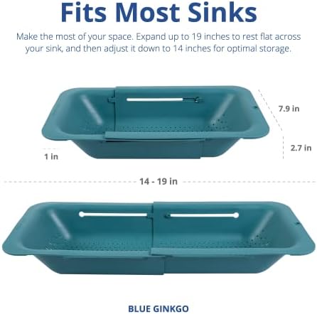 Blue Ginkgo Over Sink Colander, Extendable Kitchen Strainer, 2-Pack, Teal