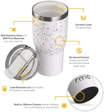 RTIC 20oz Essential Tumbler with Lid, Ceramic Lined, Mistletoe
