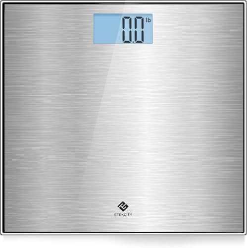 Etekcity Stainless Steel Digital Body Weight Bathroom Scale Step-On Technology Large Blue LCD Backlight Display, 400 Pounds, Grey, 12x12 Inch (Pack of 5)