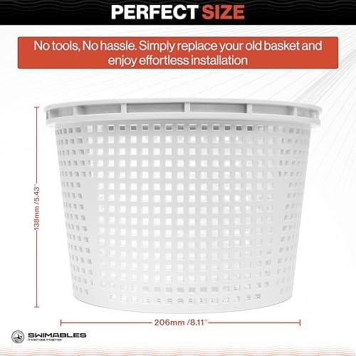 Swimables 8" Pool Skimmer Basket for Inground Pools - Compatible with Pentair U-3 Skimmer Basket 08650-0007 & Hayward SP1070, SPX1070E Pool Basket with Built-in Brass Weight, Handle & Rubber Grip