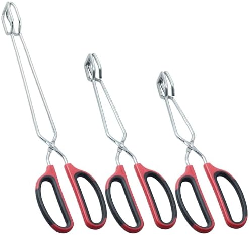 HINMAY Stainless Steel Kitchen Scissor Tongs Set, Set of 3 (10/12/16 Inch)