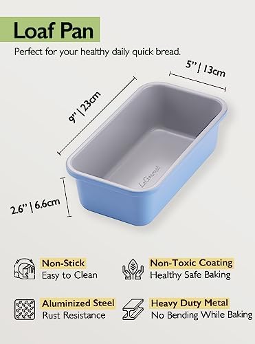 LeGourmet Nonstick Bread Loaf Pan 9 X 5 Inch, Ceramic Coating, Non-Toxic, Rust Resistant Aluminized Steel, Perfect 1 lb Baking Dish for Meatloaf, Pound Cake & Brownie (Cyan)