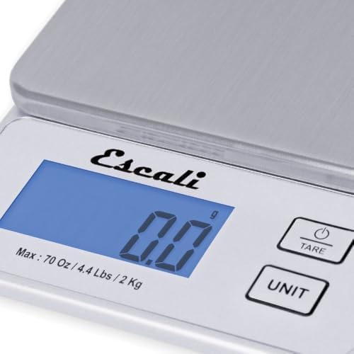 Escali Vera PR2000S Compact High Precision Kitchen/Baking/Herb Scale, Measures Liquid and Dry Ingredients, LCD Digital Display, 4.4lb Capacy, Silver