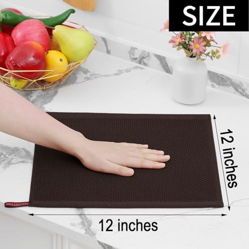 Homaxy 100% Cotton Waffle Weave Kitchen Dish Cloths 12-Pack, Dark Brown