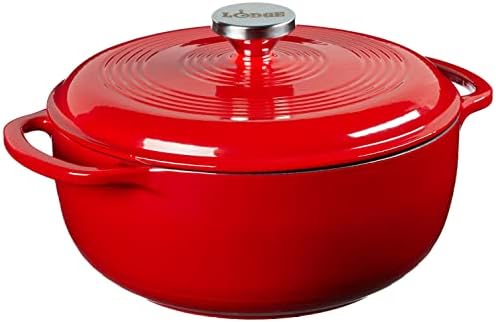 Lodge Essential Enamel Cast Iron Dutch Oven, 4.5 Quart, Solid Red