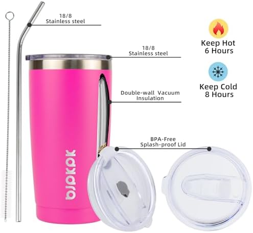 BJPKPK 20oz Coffee Tumbler with Lid & Straw, Insulated Stainless Steel Mug