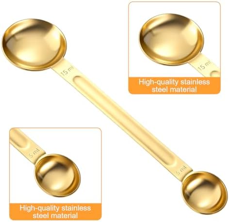 Double Sided Coffee Measuring Spoon, Stainless Steel Teaspoon Scoop 1 Tsp (5ml) and 1 Tbsp (15ml) Tablespoon Measuring Spoon, Dual-Measure Long-Handle Spoons for Kitchen Sugar Baking Precise Gold