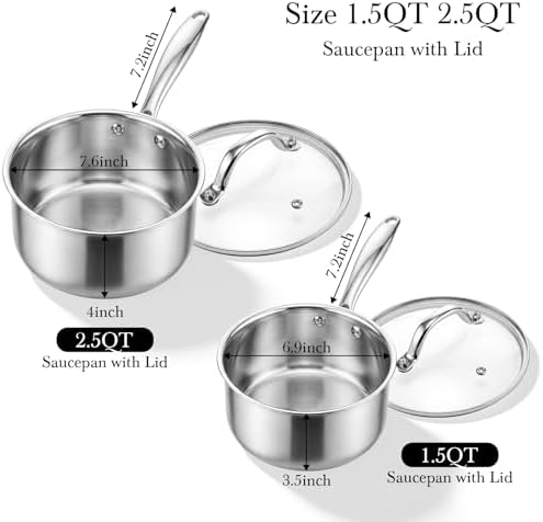 Tri-Ply Stainless Steel Pot 1.5Qt & 2.5Qt with Lids