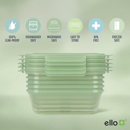 Ello Snap & Nest 4.5 Cup Plastic Meal Prep Set, 10 Piece, Sage