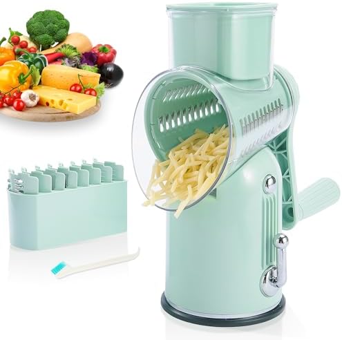 ENERGEVITY Hand Crank Rotary Cheese Grater, 5-in-1 Vegetable Slicer (Green)