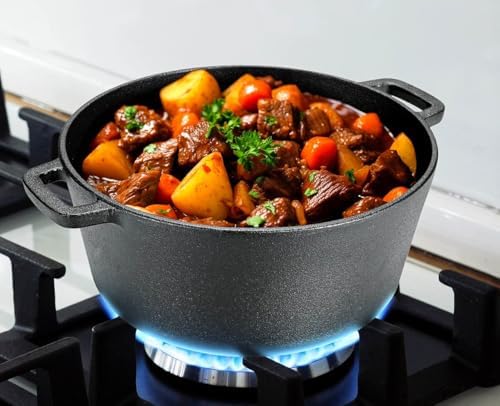 TLGREEN Cast Iron Dutch Oven 5.1QT Pot 1.9QT Skillet Lid Silicone Holders