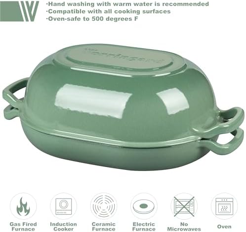 VORRINGARD Enameled Cast Iron Sourdough Bread Oven, Dutch Oven, Loaf Cast Iron Bread Pan for Homemade Bread Baking, Meatloaf Pan with Lid, 7QT, Sage Green