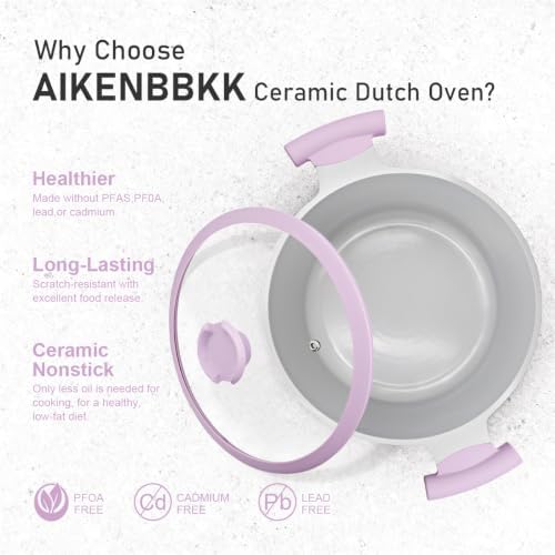 AIKENBBKK 5 Quart Stock Pot with Lid, Non Stick Cooking Pot, Ceramic Soup Pot Nonstick, Induction Cookware for Pasta,Soup,Spaghetti, Stay-Cool Handle, Suitable for All Stoves, PFAS-Free, Purple