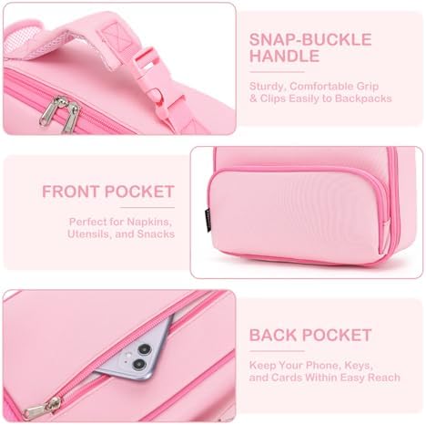 FlowFly Kids Lunch box Insulated Soft Bag Mini Cooer Back to School Thermal Meal Tote Kit for Girls, Boys,Pink