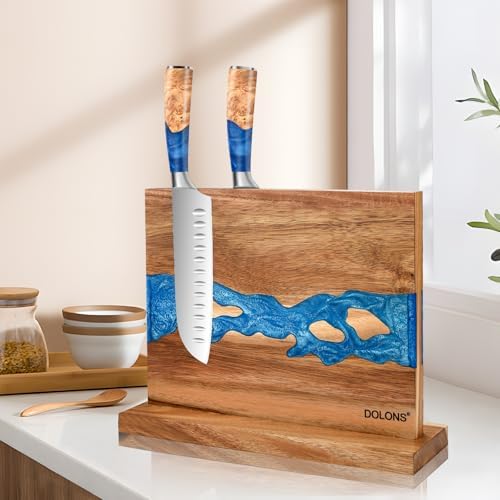 Magnetic Knife Block,Acacia Wood And Resin Kitchen Magnetic Knife Holder，Equipped with strong magnets,Multifunctional Double Side Knife Storage Organizer for Kitchen Counter ，Gifts for new home