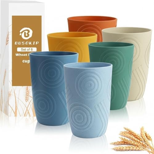 Wheat Straw Cups 16 OZ, Plastic Drinking Glasses (Multicolor)