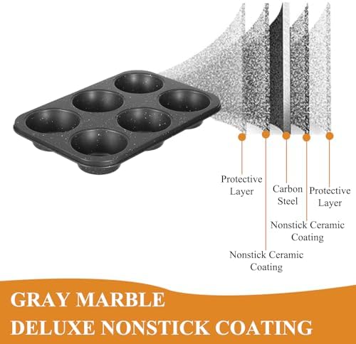 Walooza Jumbo Muffin Pan 2 Pack, Nonstick 6 Cup Muffin Tin, Extra Large Cupcake Pan for Baking, Giant Muffin & Cupcake Mold, Carbon Steel Muffin Tins, 3.3'' Cup Diameter
