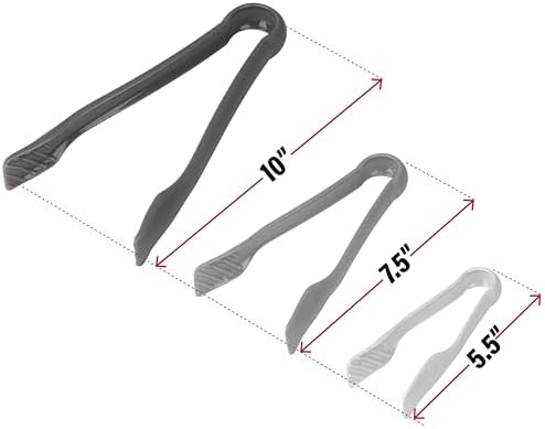 DecorRack 3 Piece Plastic Tong Set, 6-8-10 in Heavy Duty (White, Gray)