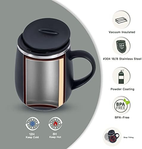 Ideus 16 oz Insulated Coffee Mug with Handle and Lid (Storm Black)
