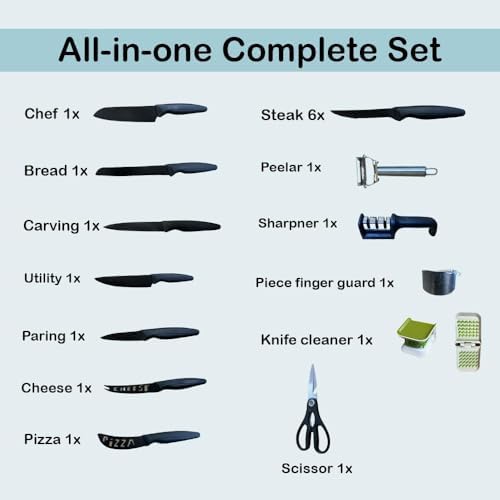 20-Piece Kitchen Knife Set with Acrylic Block, High Carbon Stainless Steel Chef Knife Set with Steak Knives, Sharpener & Scissors, Dishwasher Safe, Anti-Slip Ergonomic Handle, Black