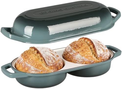EDGING CASTING Enameled Cast Iron Double Bread Dutch Oven, Slateblue