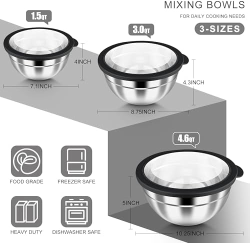 HaWare Mixing Bowls with Airtight Clear Lids, 6-Piece Nesting Bowls Set