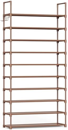 Kitsure 10 Tier Shoe Rack, Tall Shoe Organizer, 32.2" Wide, Brown
