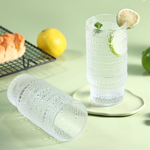 Large Capacity 16 oz Hobnail Drinking Glasses Set of 4, Vintage Glassware Drinking Glasses, Clear Water Glasses Tumbler, Cups for Kitchen, Juice, Beer, Cocktail, Whiskey