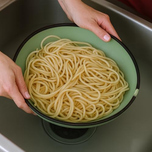 Ultimate Grease Drainer & Food Strainer (SAGE) Premium Heat-Resistant Colander for Bacon, Ground Beef, Pasta & Veggies; Fits Pans, Cans & Jars; Dishwasher Safe