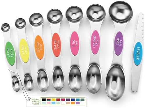 Spring Chef Stainless Steel Magnetic Measuring Spoons Set of 8, Neon