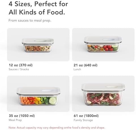 GENICOOK 4 Pack Glass Meal Prep Containers with One-Hand Slid BPA Free