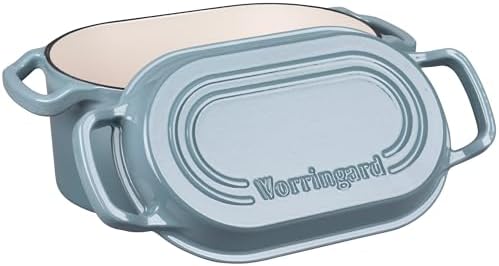 VORRINGARD Oval Dutch Oven Pot with Lid, Enamel Coating Cast Iron Bread Pans for Homemade Sourdough Bread Baking, Cooking, 4 Quart, Sea Salt