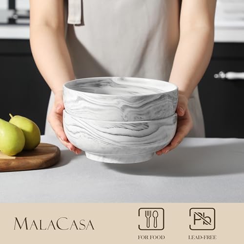 MALACASA Large Serving Bowls, 60 OZ (8") Ceramic Salad Bowls Set of 2