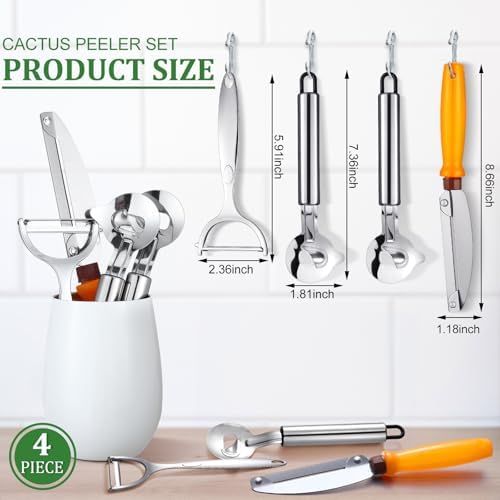 Lothee 4 Pcs Cactus Peeler Tool Set, Stainless Steel Long Handle Kitchen