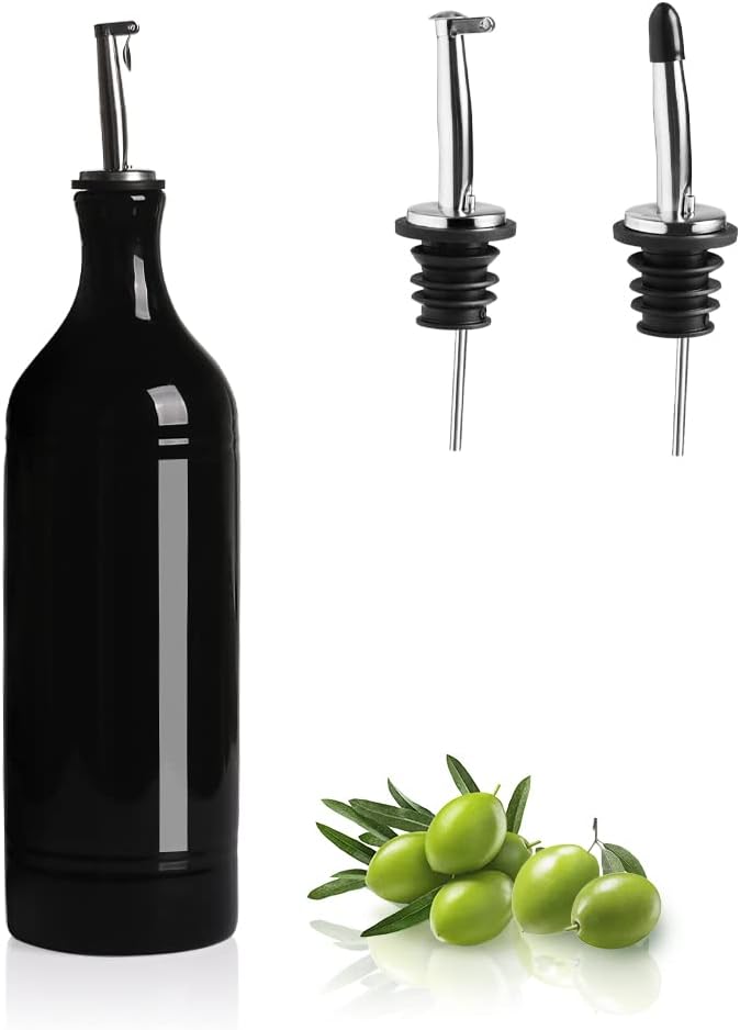 Sweejar Large Ceramic Olive Oil Dispenser Bottle, Opaque Oil Cruet Protects to Reduce Oxidation, Suitable for Storage Vinegar, Soy Sauce & Other Liquids, Pack of 1, 24 Fl Oz(Black)