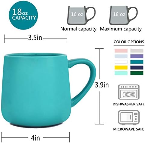 Bosmarlin Glossy Ceramic Coffee Mug Set of 2, Tea Cup for Office and Home, 18 oz, Suitable for Dishwasher and Microwave(Aquamarine, 2)