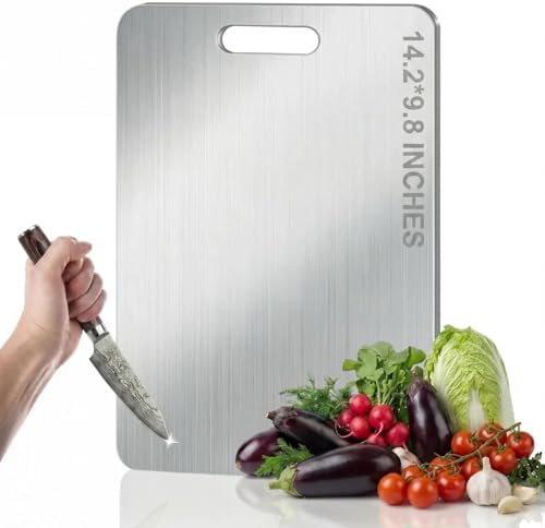 Titanium Cutting Board - 100% Pure Titanium Cutting Boards, Food-Grade, Non-Slip Surface, Dishwasher Safe, for Elegant Serving Tray for Kitchen, Charcuterie, Meat, Vegetables, Easy Clean, 14.2"x9.8"