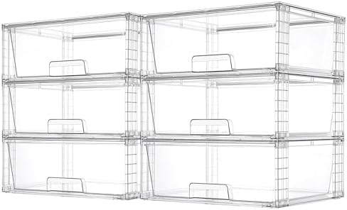 Vtopmart 6 Pack Large Clear Stackable Storage Drawers for Closet, Pantry