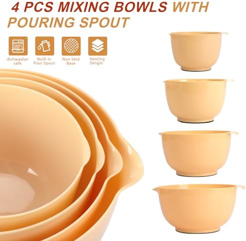 BoxedHome Classic Mixing Bowls Set of 4, BPA Free Plastic, Microwave Safe