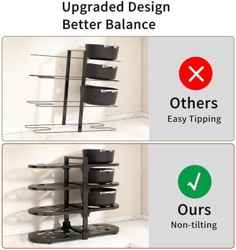 Adjustable Heavy Duty Pots and Pans Organizer Under Cabinet, 8-Tier Pot and Pan Organizers Inside Cabinet, Kitchen Cabinet Organizers and Storage, Black
