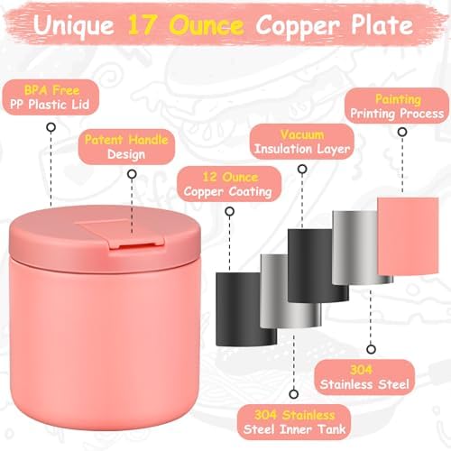 Pawtong 19oz Insulated Vacuum Food Jar with Buckle Lid Wide Mouth Soup Thermo for Hot Food Kids Leakproof Stainless Steel Lunch Container- Pink-1Pack