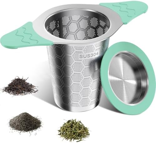 Tea Infuser for Loose Leaf Tea,18/8 Stainless Steel Tea Infuser with Heat Proof Silicone Handles,Extra Fine Mesh Tea Strainers Filter Fine Tea Leaves Effectively,Fits TeaPots/Mugs-Green