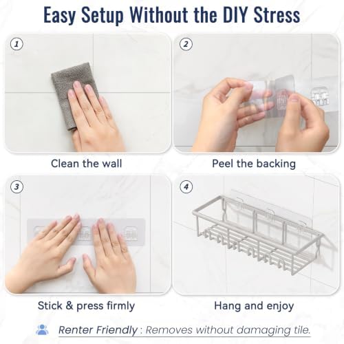 5 Pack Adhesive Bathroom Holders & Dispensers for Kids & Adults, Light Gray
