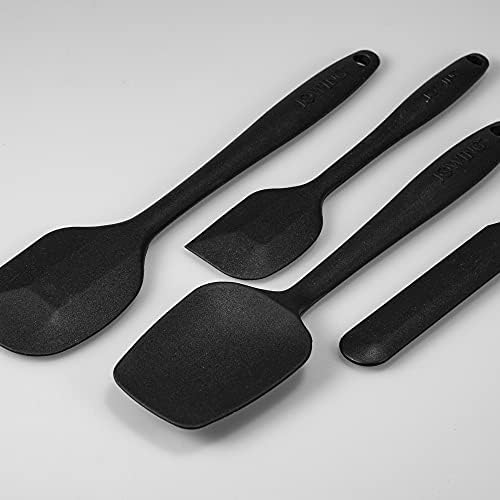 4-Piece Silicone Spatula Set with Stainless Steel Core, Black