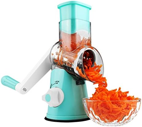 Round Mandoline Drum Slicer Rotary Cheese Grater Veggie Slicer Vegetable Carrot Shredder Nut Chopper Blue
