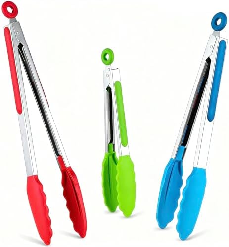 7/9/12 Inch Kitchen Tongs Set of 3, Cooking Tongs with Silicone Tips