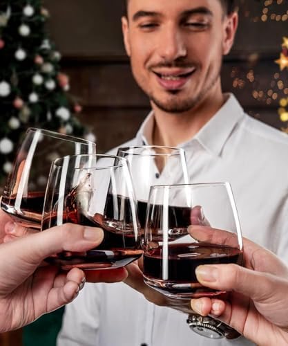 OJA Wine Glasses Set, Crystal Stemless Red Wine Glass, Set of 6, 13.5 oz