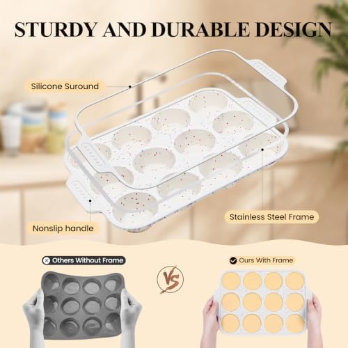 Vinino Silicone Muffin Pan with Reinforced Frame, Nonstick Cupcake Pan