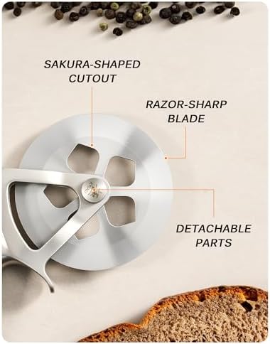 KYOKU 4 in. Pizza Cutter, Detachable Pizza Wheel Cutter with Sakura-Shaped Cutout, High Carbon Steel Wheel Pizza Slicer with 2 Wheel Blades Brush Hand Guard, Pizza Wheel Slicer for Pie Flatbread