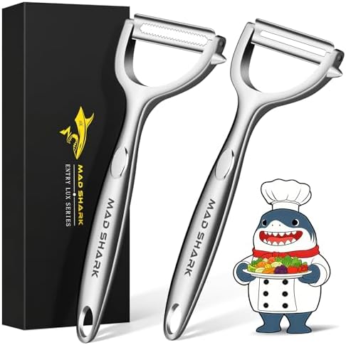 MAD SHARK Potato Peeler 2 Pack, Ultra Sharp Flat & Serrated Blades Peelers